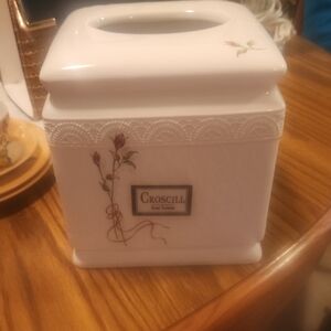 Croscill White Tissue Box Cover with Floral Design